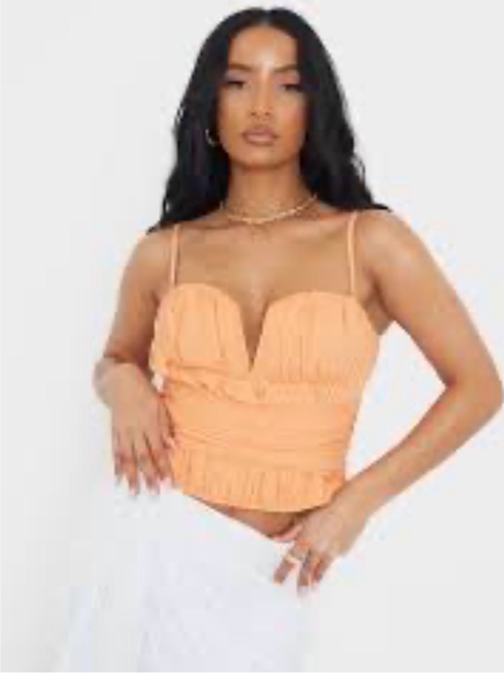 PrettyLittleThing Peach Ruched Bustier Cami